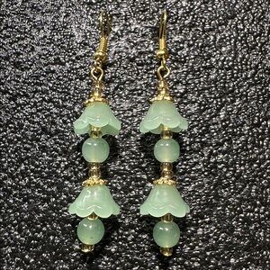 Elegant Gold and Green Floral Earrings